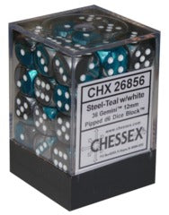 Chessex:  Gemini Steel-Teal With White 12Mm D6 Dice Block