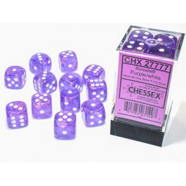 Chessex Borealis 16mm d6 Purple/white Luminary Dice Block (12 dice)