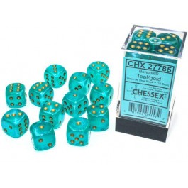 Chessex Borealis 16mm d6 Teal/gold Luminary Dice Block (12 dice)