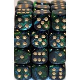 Chessex: 12CT Scarab Jade/Gold 16mm D6 Dice Block