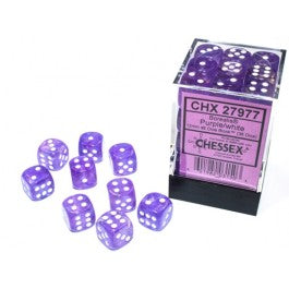 Chessex Borealis 12mm d6 Purple/white Luminary Dice Block (36 dice)