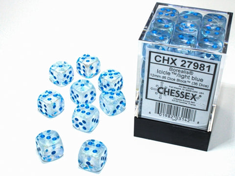 Chessex Borealis 12mm d6 Icicle/light blue Luminary Dice Block