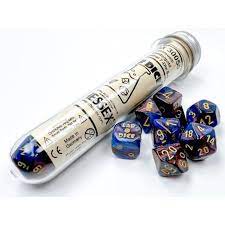 Chessex Lab Dice 6 Lustrous Azurite/Gold 7 Die Set with Bonus Die