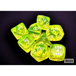 Chessex Translucent Neon Yellow/White 7-Die Set with Bonus Die