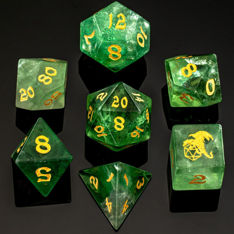 BRB006 Dragon's Hoard Gem Stone Dice Set - Green Fluorite
