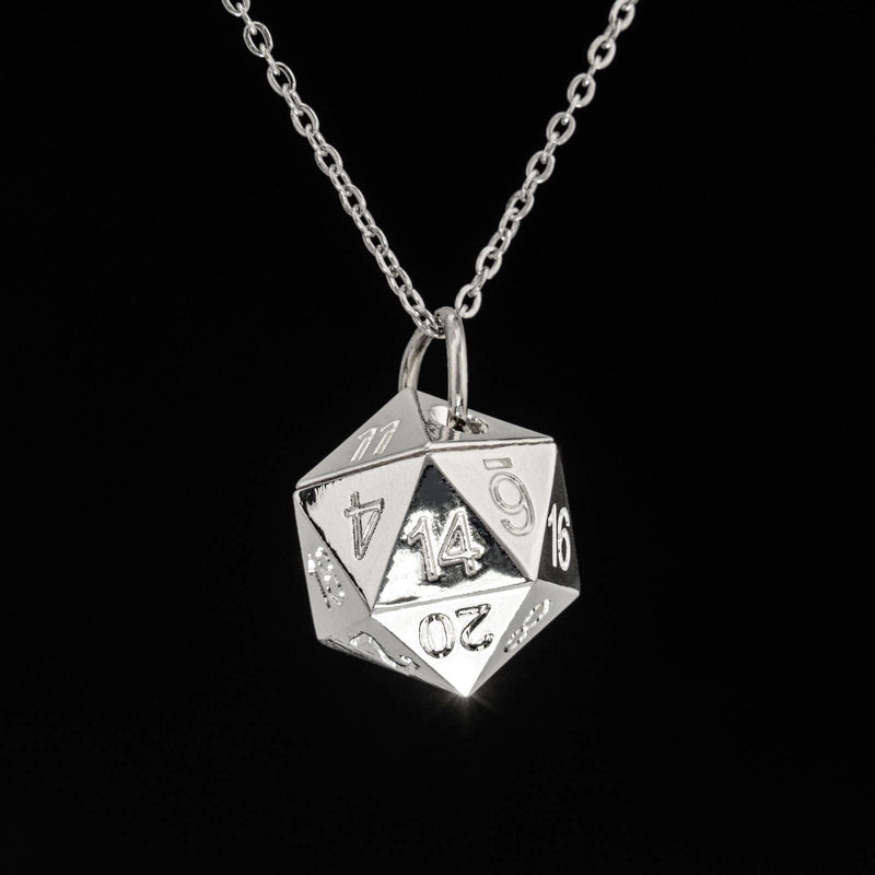 Metal D20 Necklace - Silver