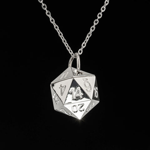 Metal D20 Necklace - Silver