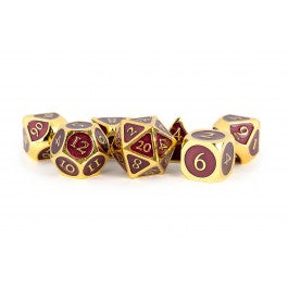 FanRoll: 7CT Metal Enamel Gold & Purple Polyhedral Dice Set