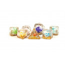 FanRoll: 7CT Resin Inclusion Rainbow Dinosaur Polyhedral Dice Set