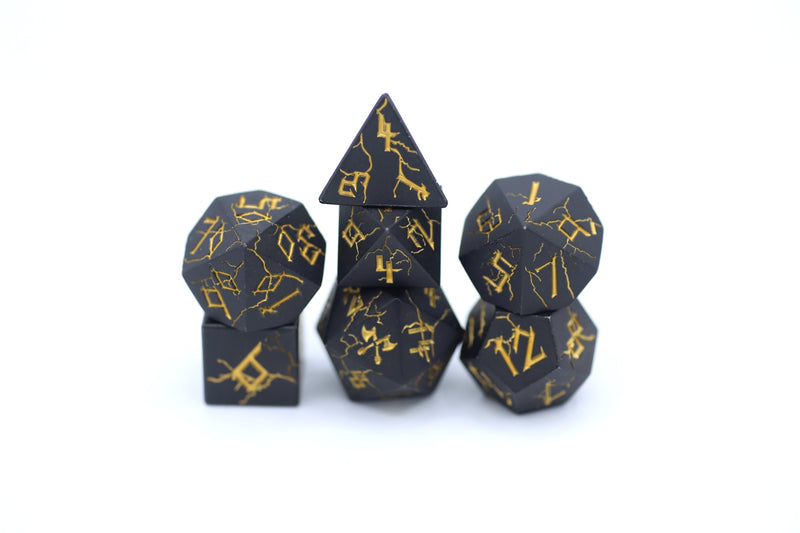 Solid Metal Barbarian Dice Set - Matte Black with Gold