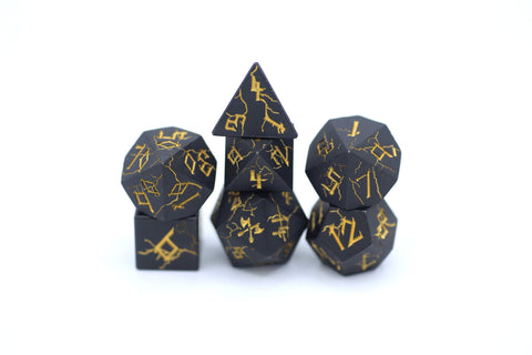 Solid Metal Barbarian Dice Set - Matte Black with Gold