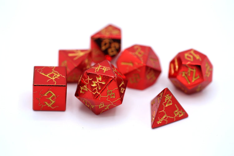 Solid Metal Barbarian Dice Set - Red Chrome with Gold