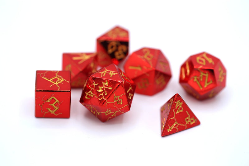 Solid Metal Barbarian Dice Set - Red Chrome with Gold