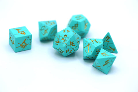 Solid Metal Barbarian Dice Set - Turquoise with Gold