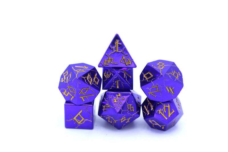 Solid Metal Barbarian Dice Set - Purple Chrome with Gold