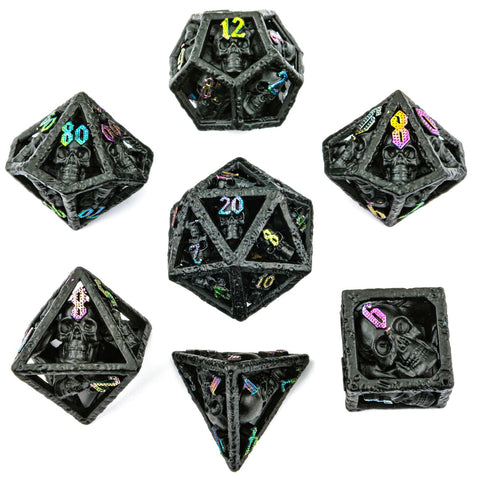 Skull's Grin Hollow Metal Dice Set - Black with Chromatic