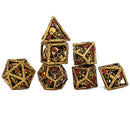Skull's Grin Hollow Metal Dice Set - Gold with Red
