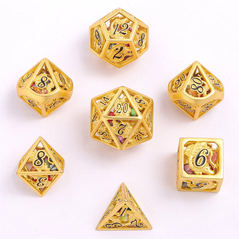 Hollow Dragon Dice Set Filled With Gems - Gold