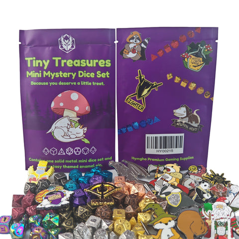 Tiny Treasures Mystery Pack of One 10mm Mini Dice Set and 1 Enamel Pin