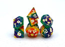 Rainbow Pride Solid Metal Dice Set - Gold with White Lettering