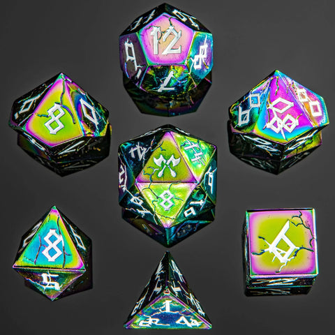Barbarian Solid Metal Dice Set - Rainbow with White