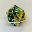 45mm Metal Behemoth Spindown D20 - Silver with Green & Yellow