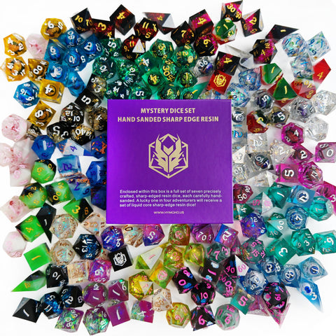Mystery Set of 7 Hand Sanded Sharp Edge Resin RPG Dice