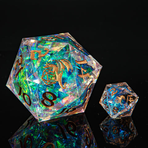Sharp Edge Resin 55mm D20 - Opal w/ Copper Ink