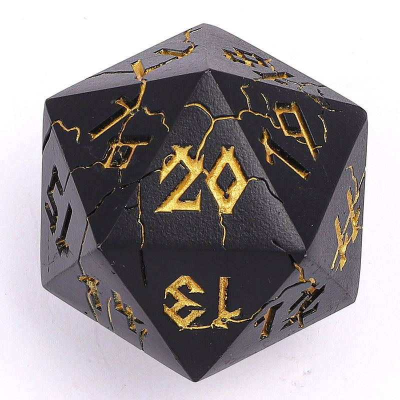 Barbarian 35mm  Solid Metal Single D20 Spindown - Matte Black with Gold