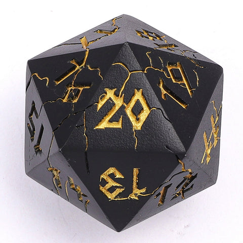 Barbarian 35mm  Solid Metal Single D20 Spindown - Matte Black with Gold