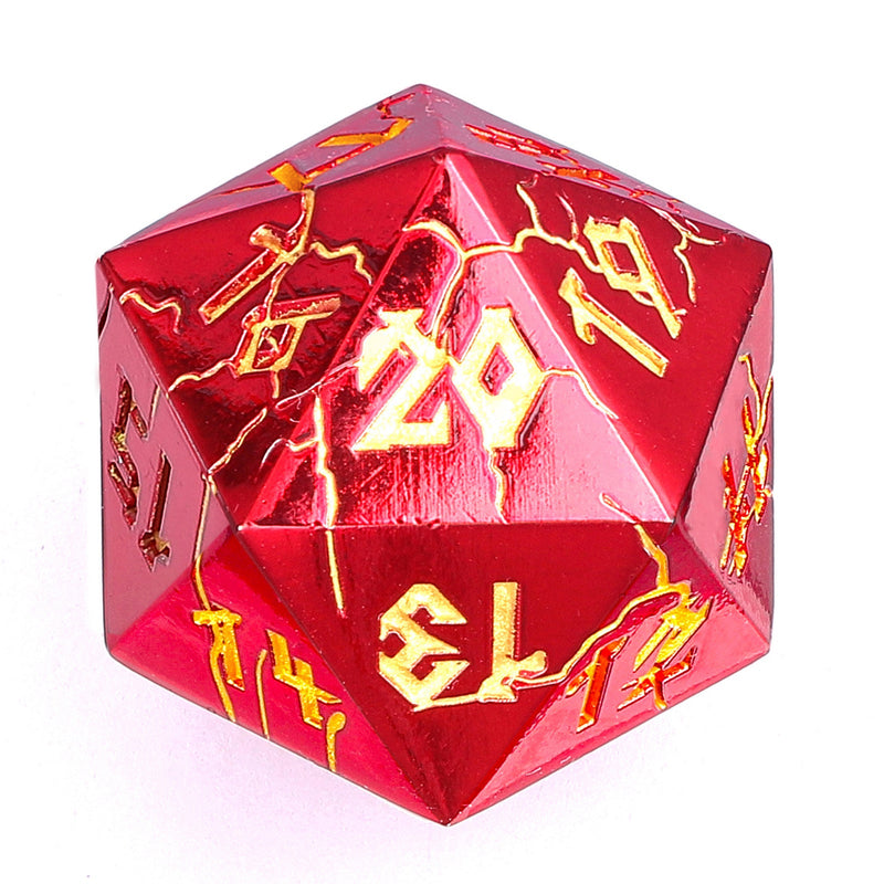 Barbarian 35mm  Solid Metal Single D20 Spindown - Red with Gold