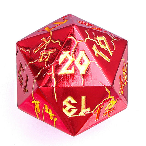Barbarian 35mm  Solid Metal Single D20 Spindown - Red with Gold