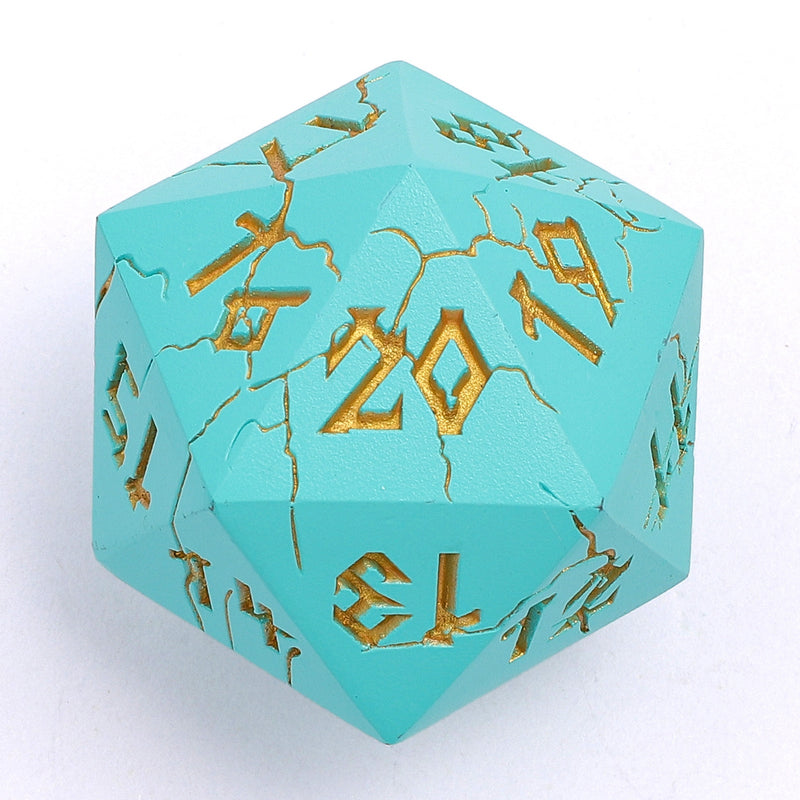 Barbarian 35mm  Solid Metal Single D20 Spindown - Turquoise with Gold
