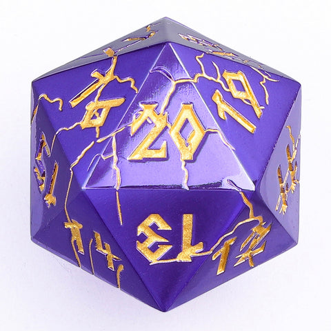 Barbarian 35mm  Solid Metal Single D20 Spindown - Purple with gold