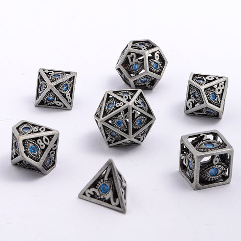 MINI Dragon's Eye Hollow Metal Dice Set - Aqua Blue Gems