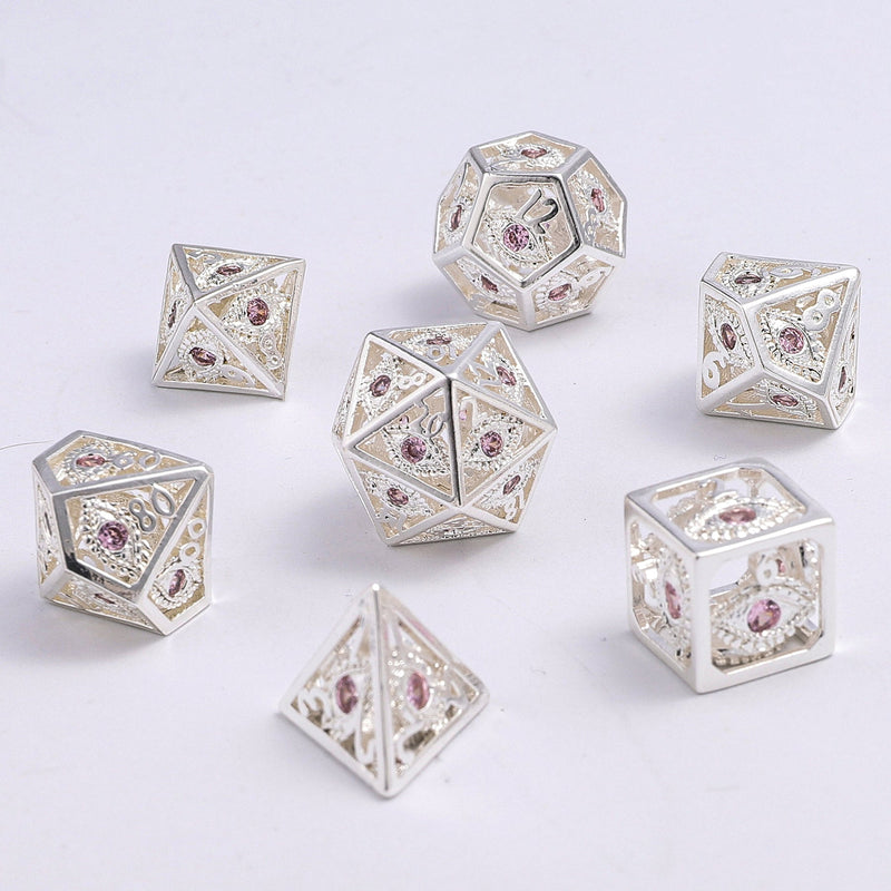MINI Dragon's Eye Hollow Metal Dice Set - Pink Gems