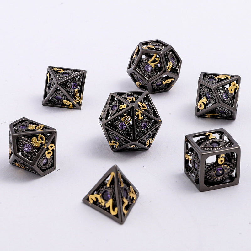 MINI Dragon's Eye Hollow Metal Dice Set - Purple Gems