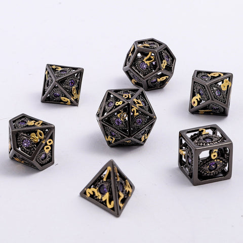 MINI Dragon's Eye Hollow Metal Dice Set - Purple Gems