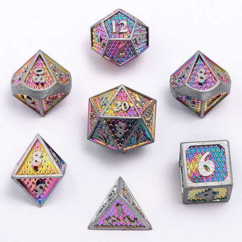 Solid Metal Mini Behemoth Dice set - Brushed Rainbow