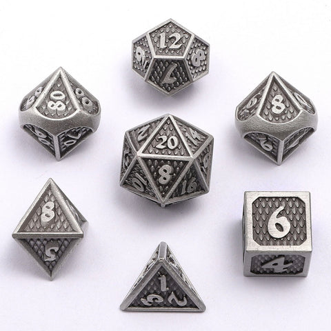 Solid Metal Mini Behemoth Dice set - Brushed Silver