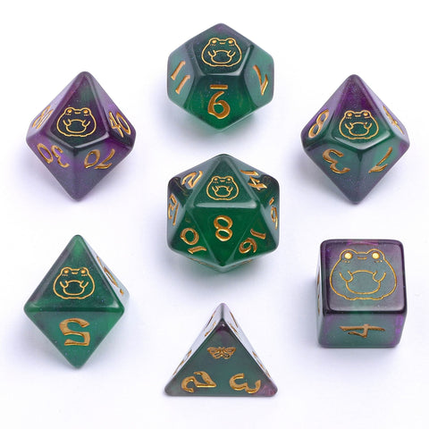 Wyrmforged Rollers - Rounded Resin Glow in the Dark Dice Set- Bog Frog Gold