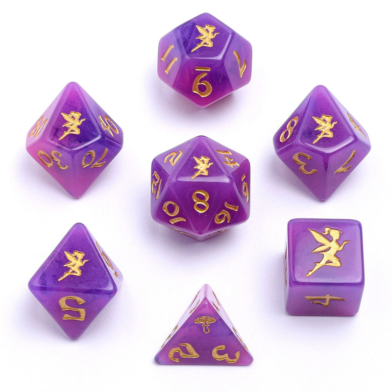 Wyrmforged Rollers - Rounded Resin Glow in the Dark Dice Set- Pixie Dust Gold