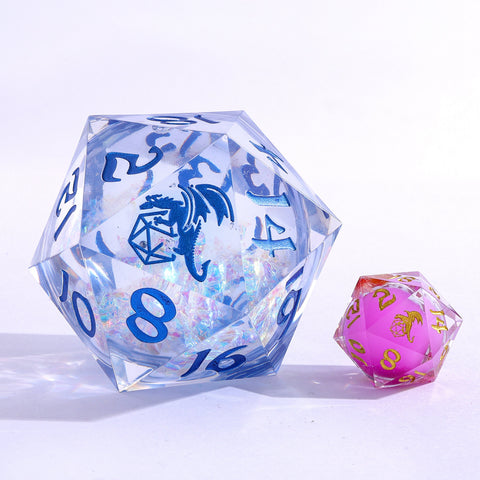 Liquid Core Sharp Edge Resin Astral Flux 55mm D20 - Opal with Blue Ink