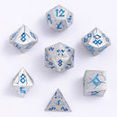 Barbarian Solid Metal Dice Set - Matte Silver and Blue