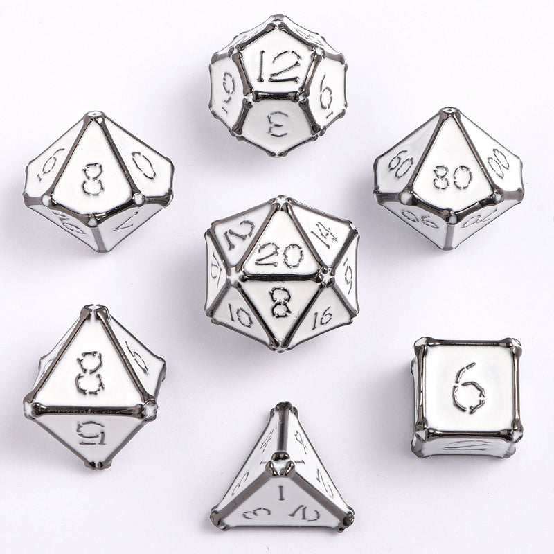 Solid Metal Bone Collector Dice Set - Gunmetal with White