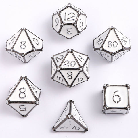 Solid Metal Bone Collector Dice Set - Gunmetal with White