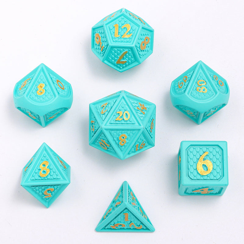 Solid Metal Behemoth Dice Set - Turquoise with Gold