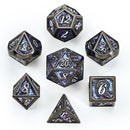 Solid Metal Dragon Dice Set - Gunmetal With Purple