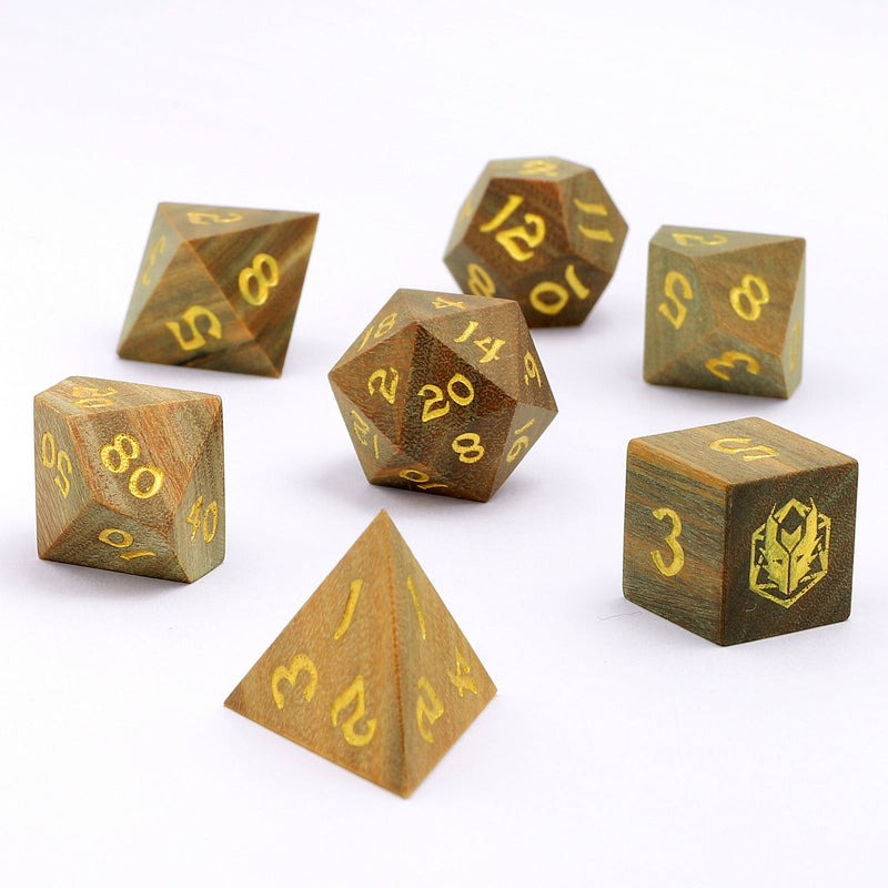 Dragon's Hoard Dice Set - Exotic Wooden Dice - Green Sandalwood