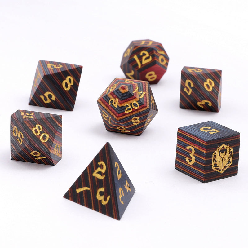 Dragon's Hoard Dice Set - Rainbow Wood